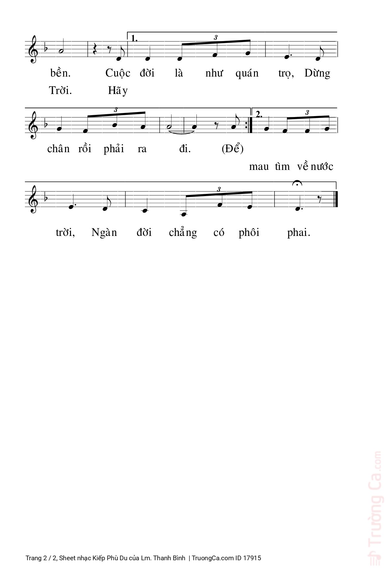 Page 2 of Sheet music PDF Kiếp Phù Du - Lm. Thanh Bình