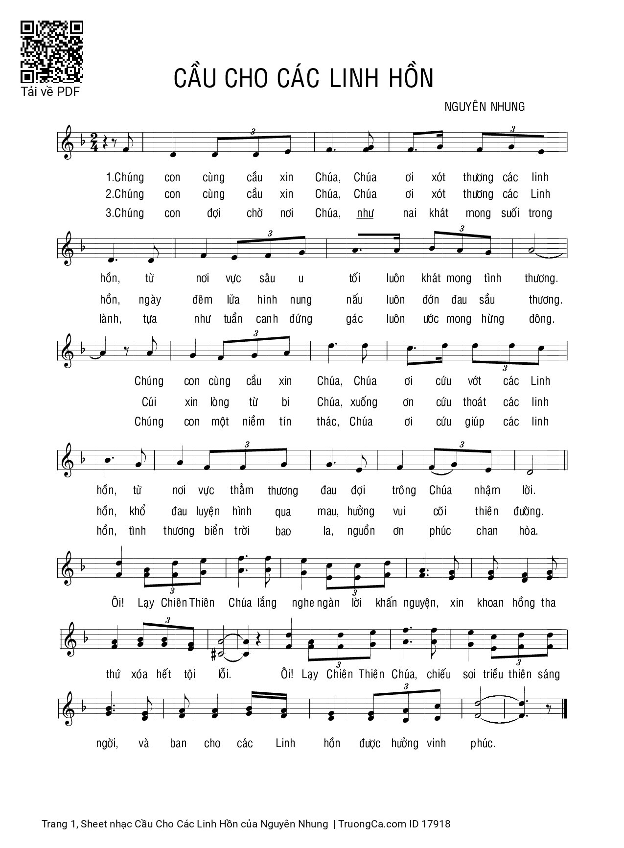 Sheet PDF of Cầu Cho Các Linh Hồn