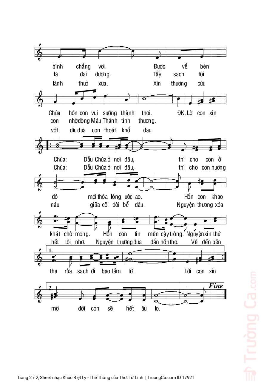 Page 2 of Sheet music PDF Khúc Biệt Ly - Thế Thông - Thơ: Từ Linh