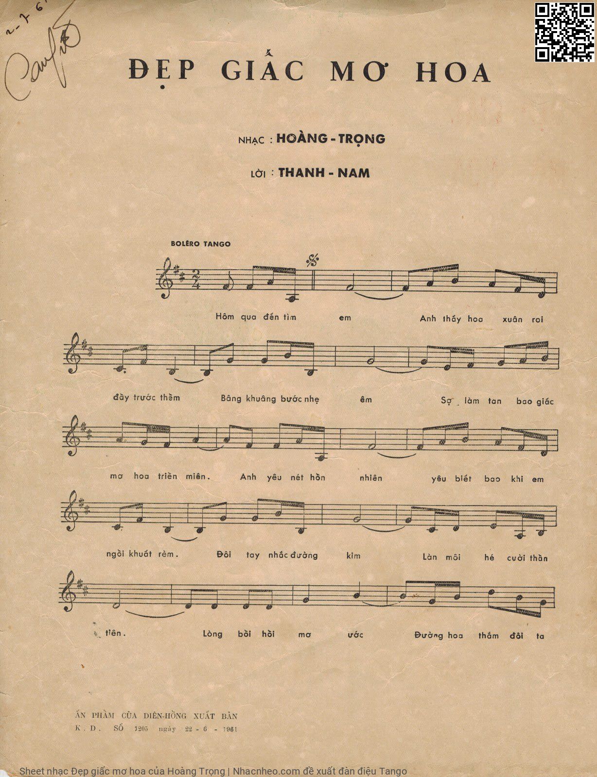 Page 2 of Sheet music PDF Đẹp giấc mơ hoa - Hoàng Trọng