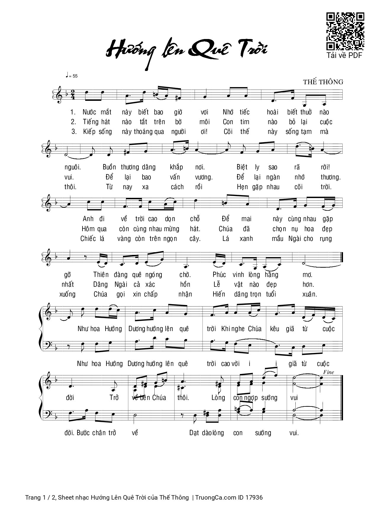 Sheet PDF of Hướng Lên Quê Trời