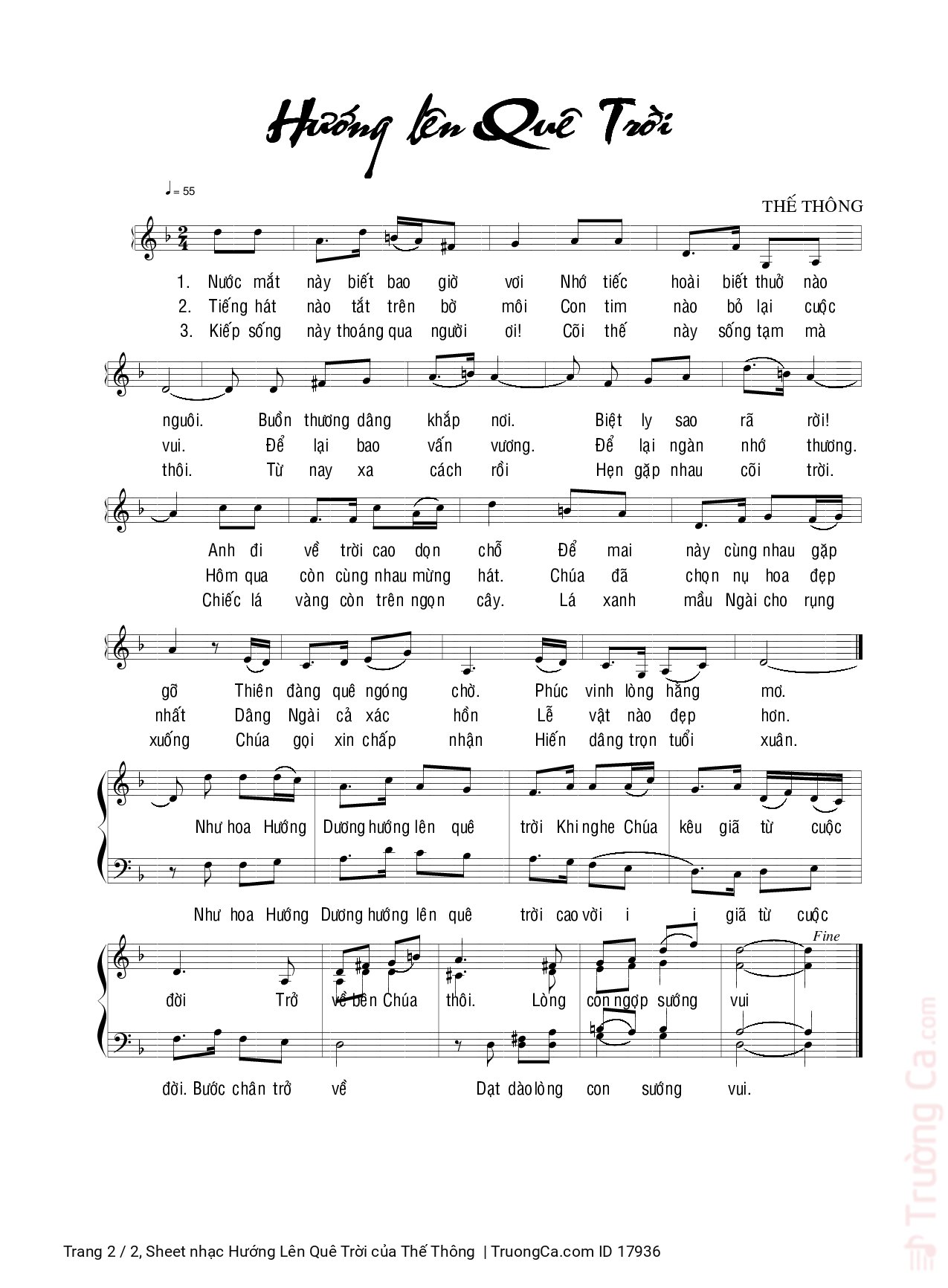 Page 2 of Sheet music PDF Hướng Lên Quê Trời - Thế Thông