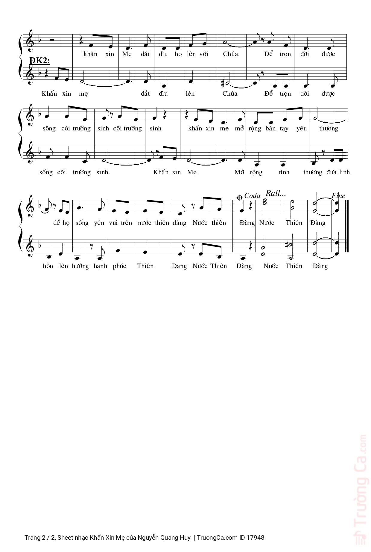 Page 2 of Sheet music PDF Khấn Xin Mẹ - Nguyễn Quang Huy
