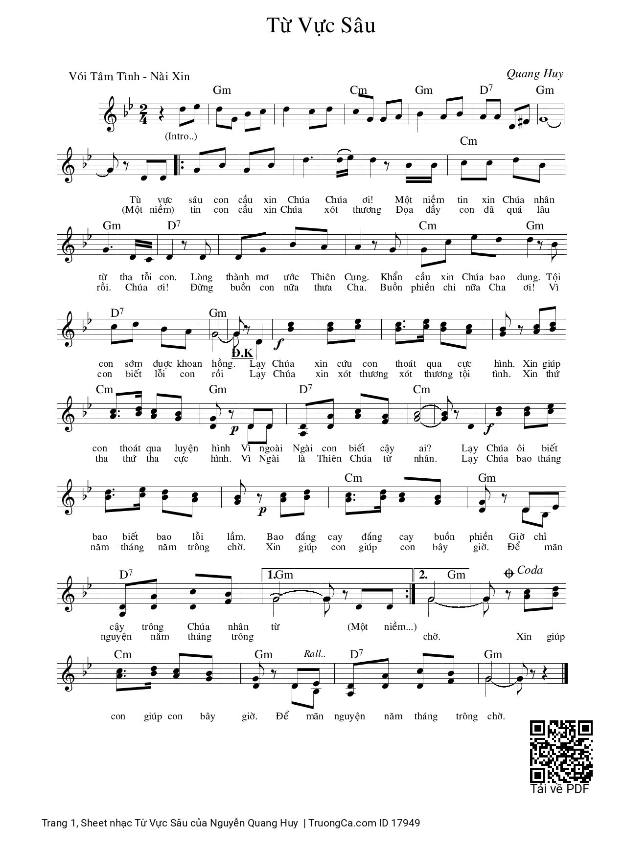 Page 1 of Sheet music PDF Từ Vực Sâu - Nguyễn Quang Huy
