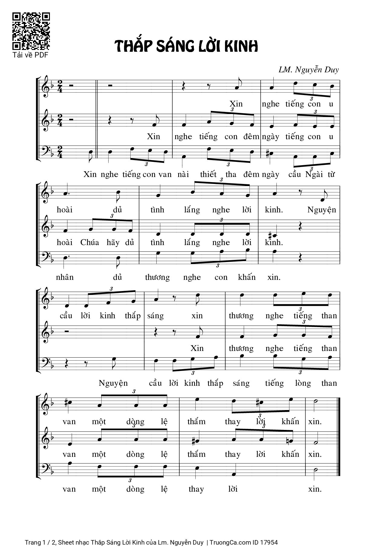 Page 1 of Sheet music PDF Thắp Sáng Lời Kinh - Lm. Nguyễn Duy