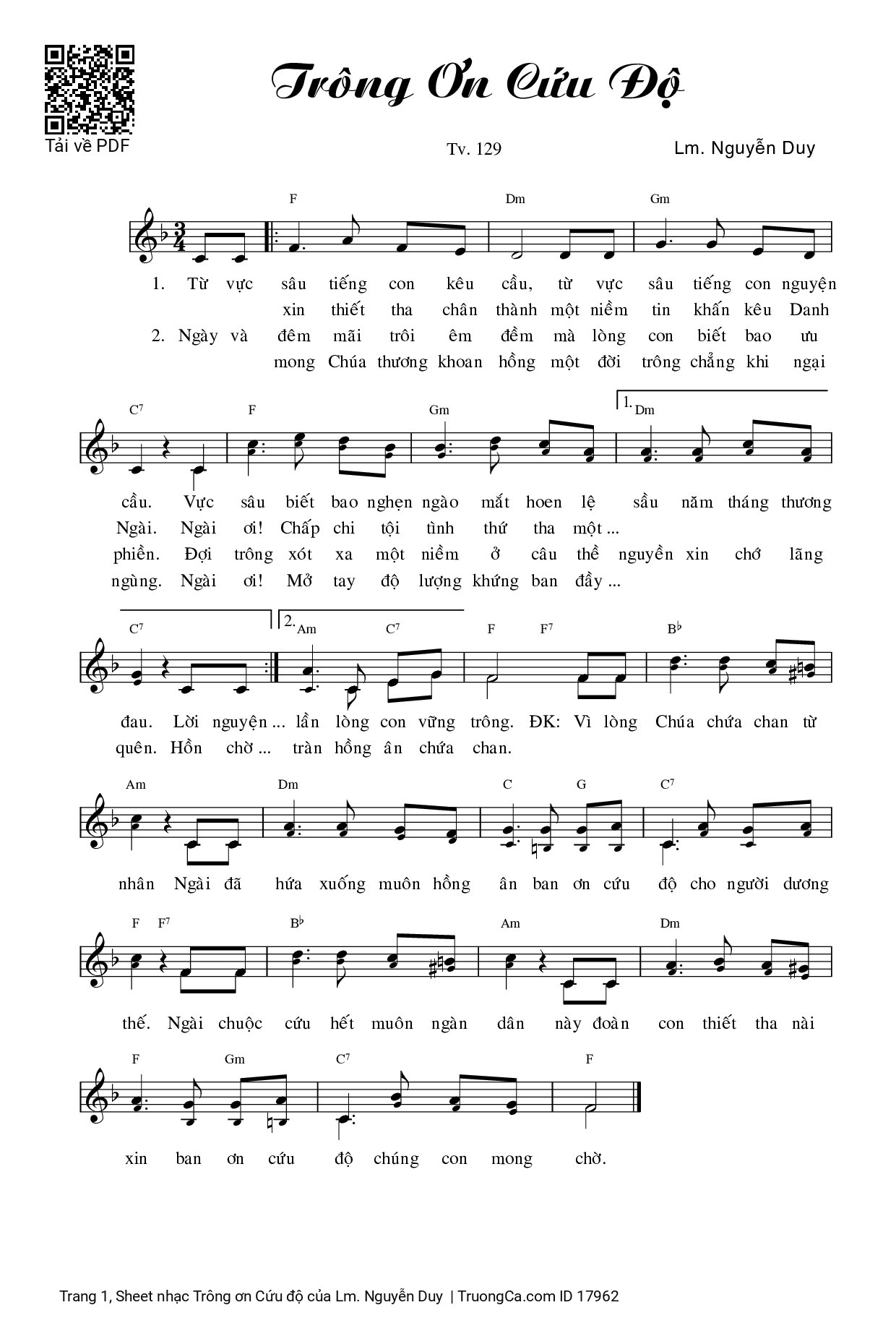 Sheet PDF of Trông ơn Cứu độ