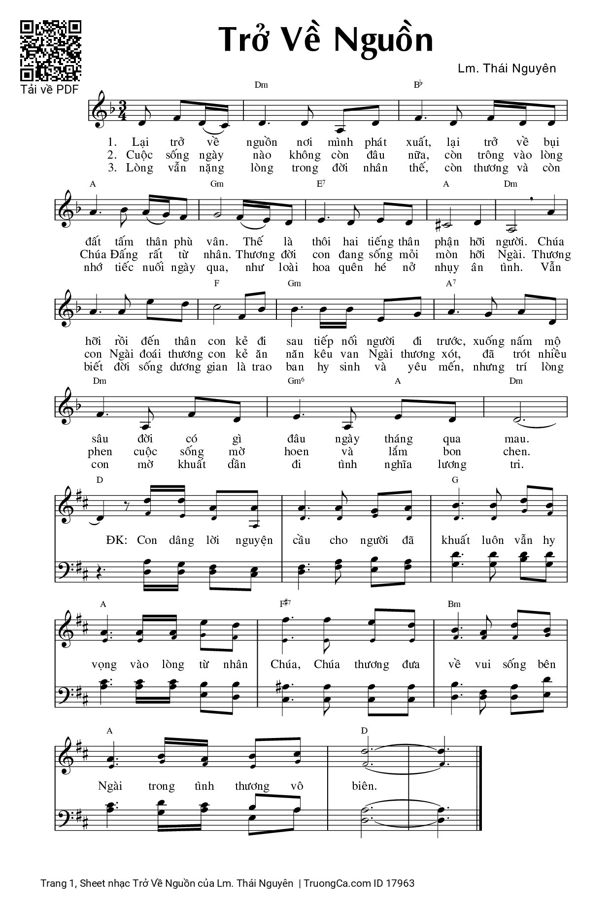 Page 1 of Sheet music PDF Trở Về Nguồn - Lm. Thái Nguyên