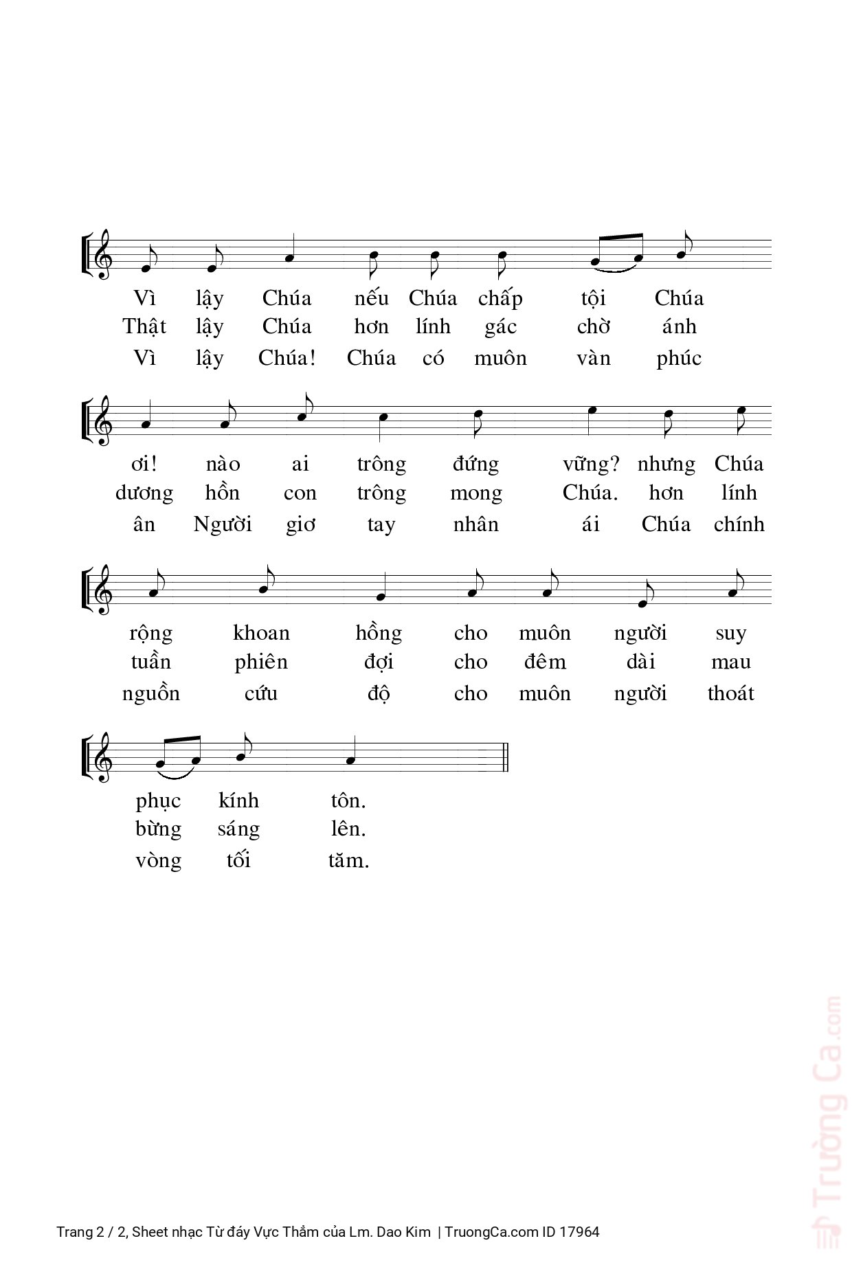 Page 2 of Sheet music PDF Từ đáy Vực Thẳm - Lm. Dao Kim
