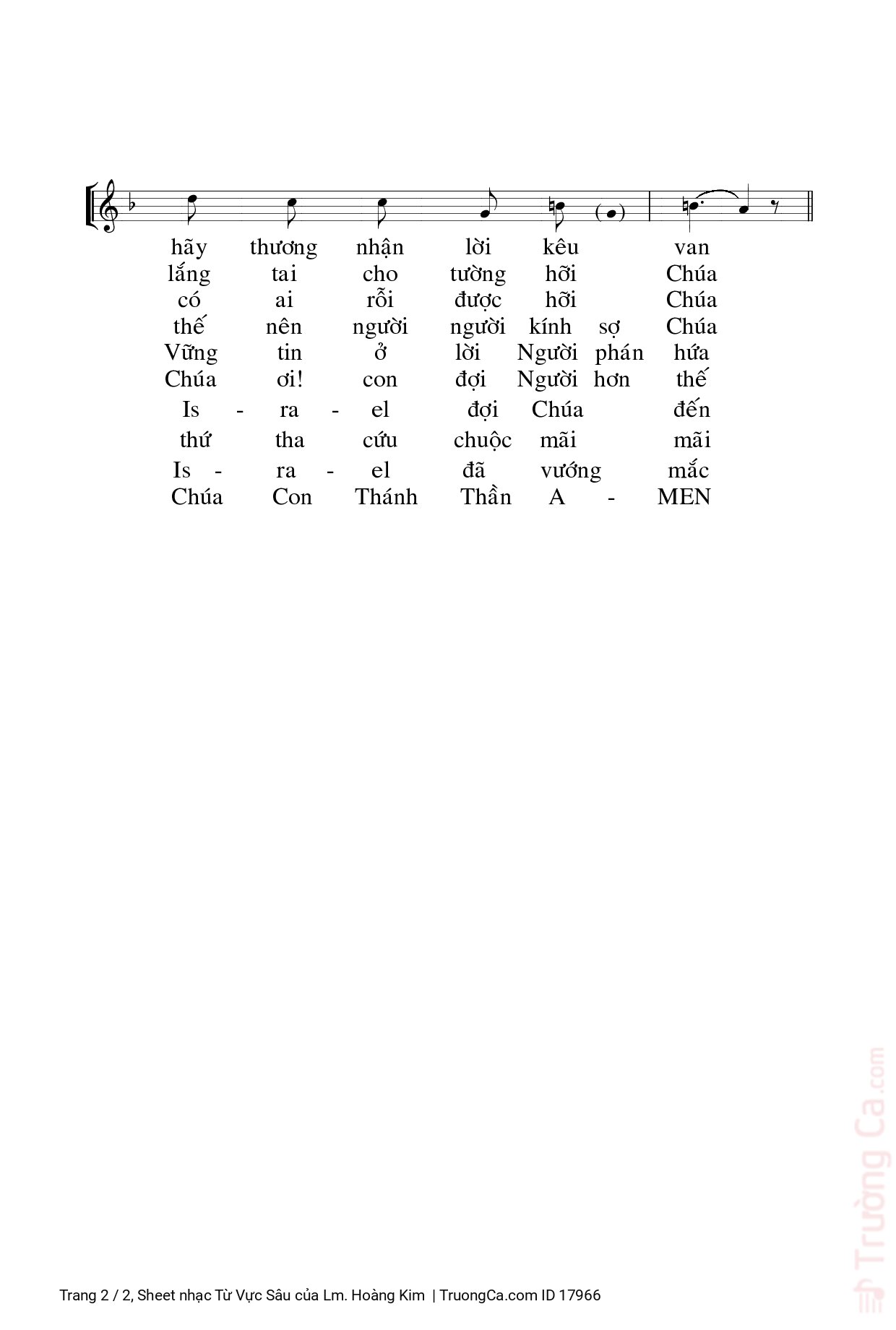 Page 2 of Sheet music PDF Từ Vực Sâu - Lm. Hoàng Kim