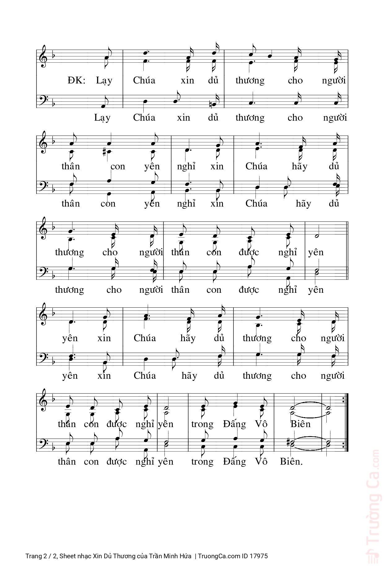 Page 2 of Sheet music PDF Xin Dủ Thương - Trần Minh Hứa