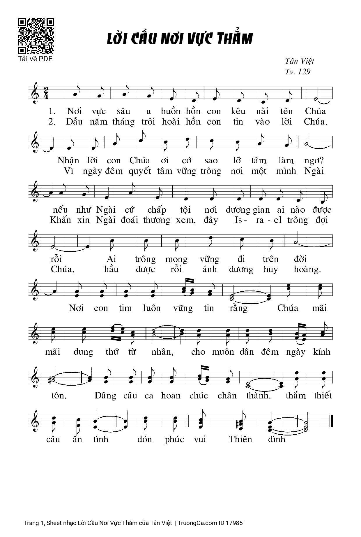 Sheet PDF of Lời Cầu Nơi Vực Thẳm