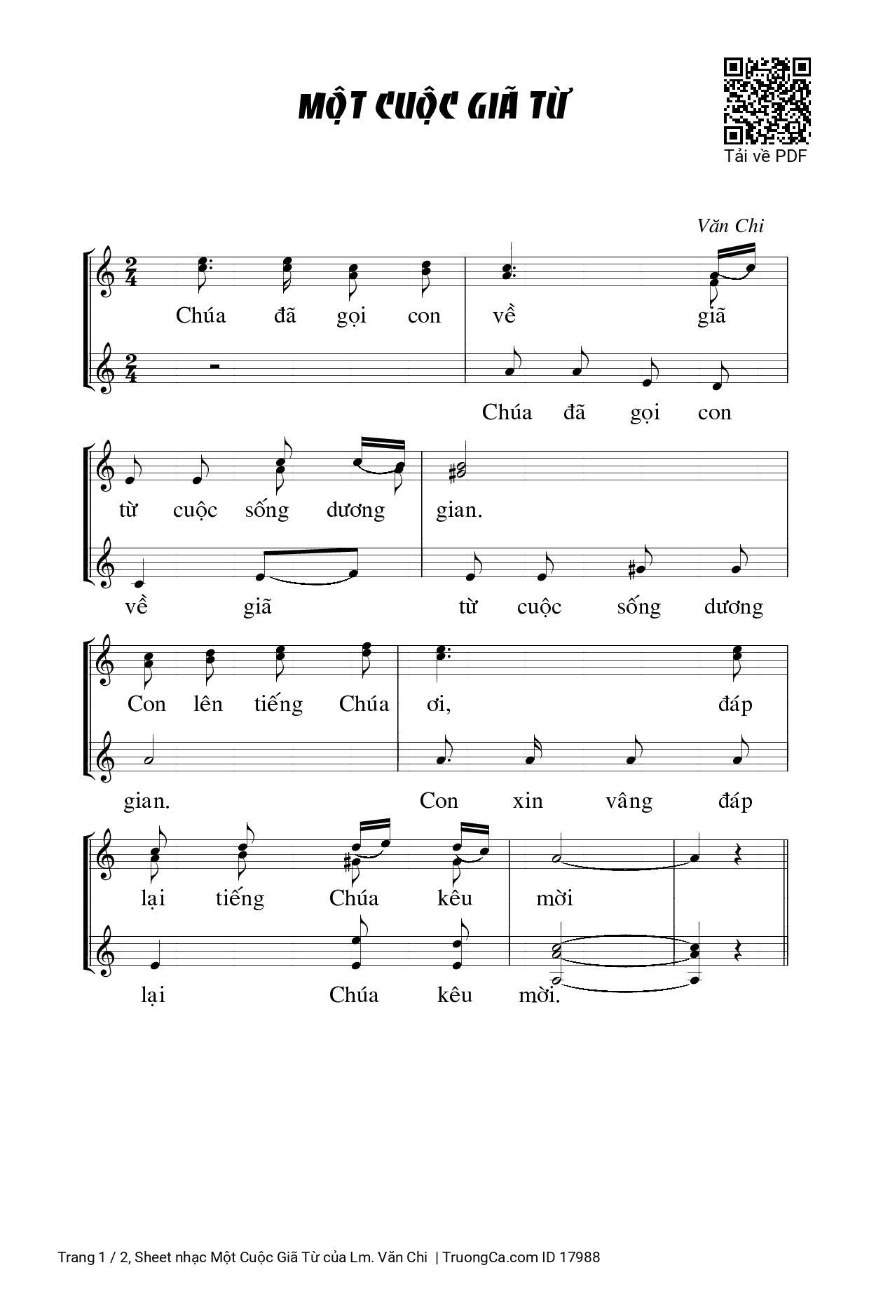 Page 1 of Sheet music PDF Một Cuộc Giã Từ - Lm. Văn Chi