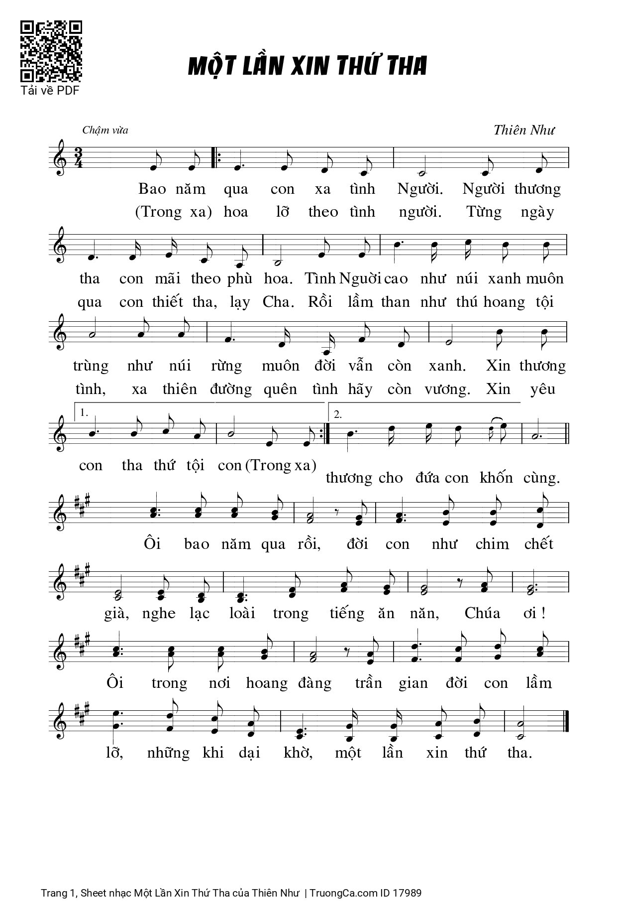 Sheet PDF of Một Lần Xin Thứ Tha