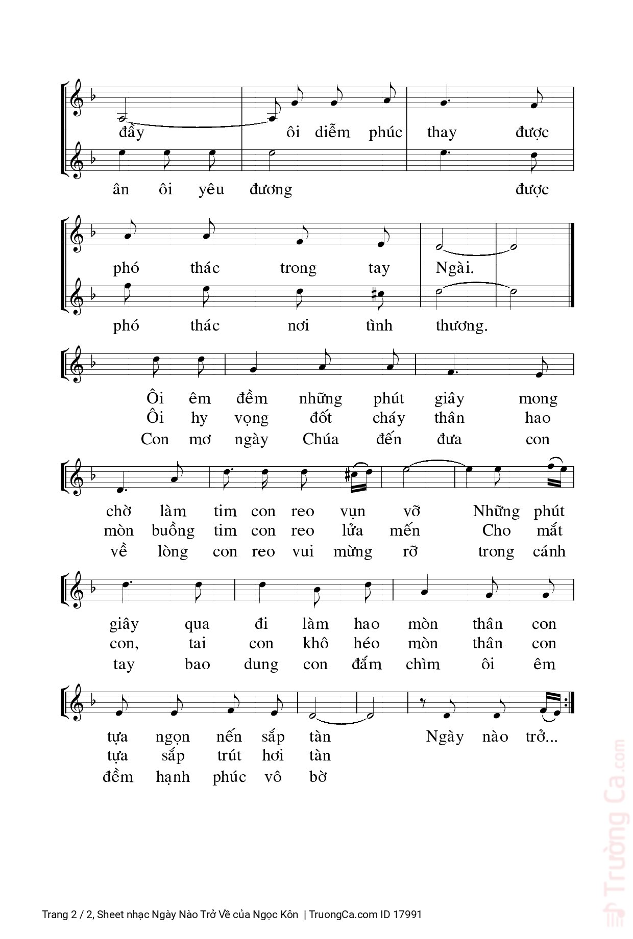 Page 2 of Sheet music PDF Ngày Nào Trở Về - Ngọc Kôn
