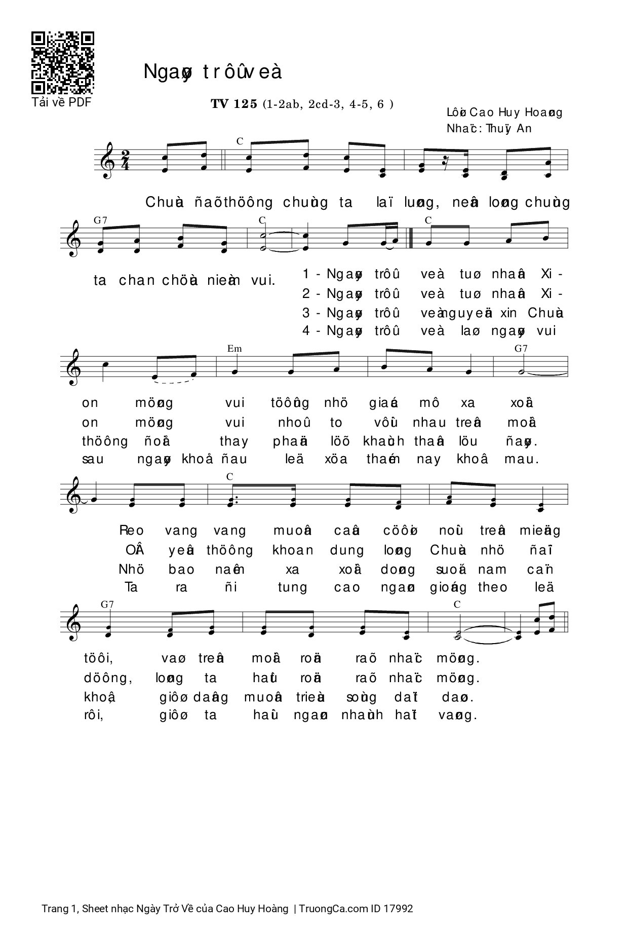 Page 1 of Sheet music PDF Ngày Trở Về - Cao Huy Hoàng