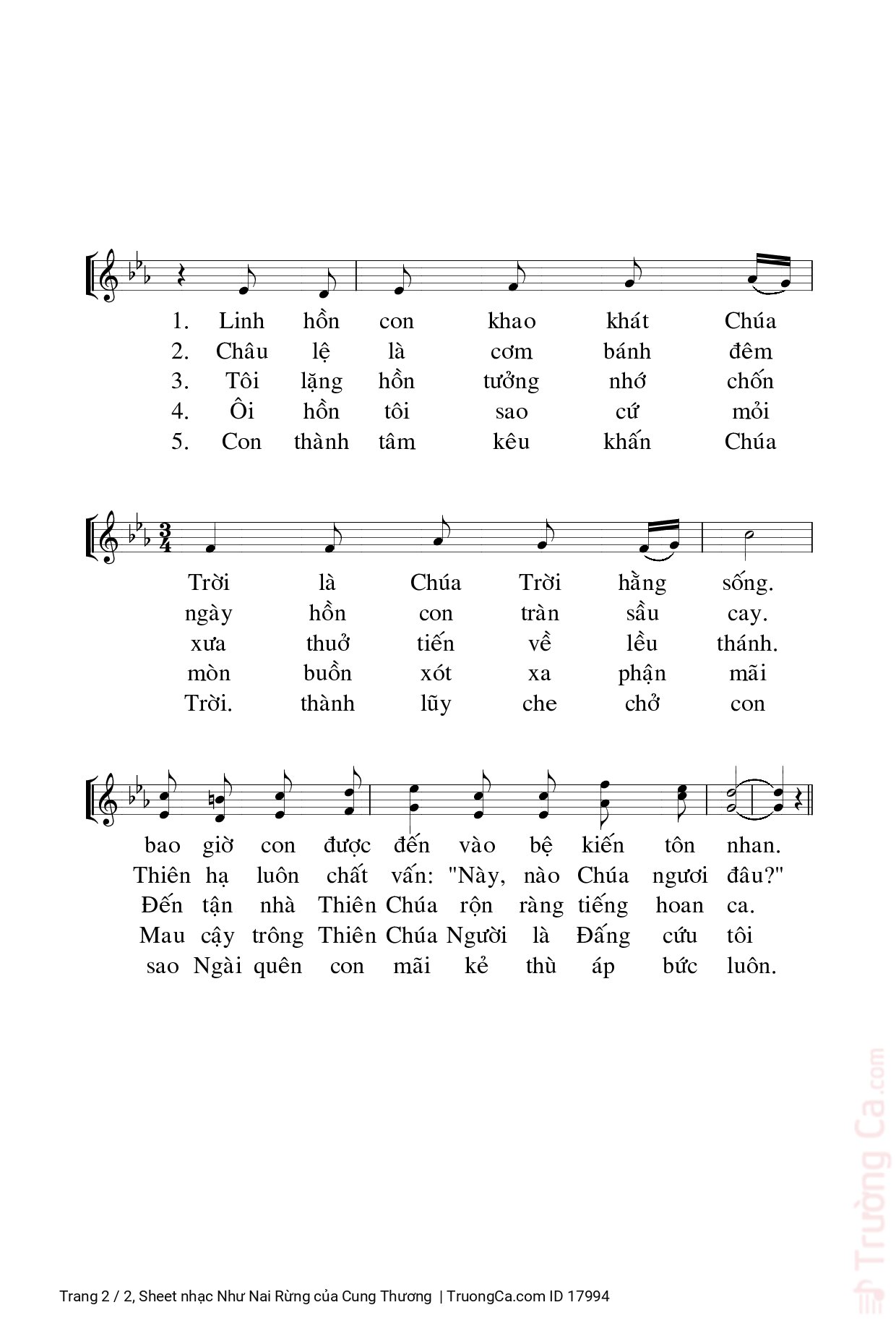 Page 2 of Sheet music PDF Như Nai Rừng - Cung Thương