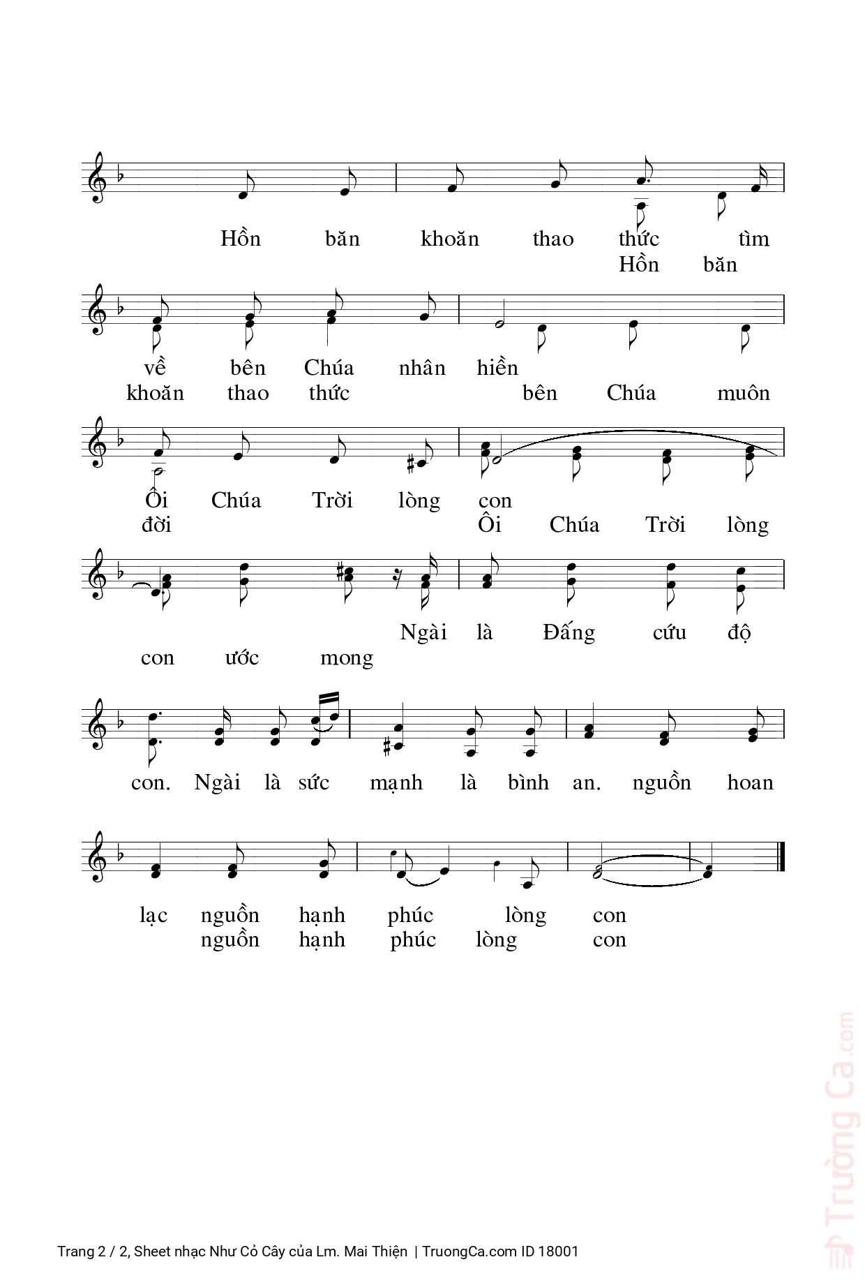 Page 2 of Sheet music PDF Như Cỏ Cây - Lm. Mai Thiện