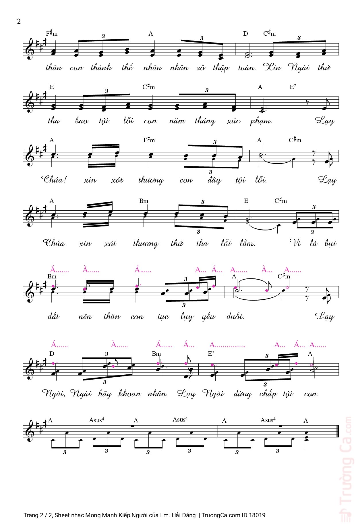 Page 2 of Sheet music PDF Mong Manh Kiếp Người - Lm. Hải Đăng