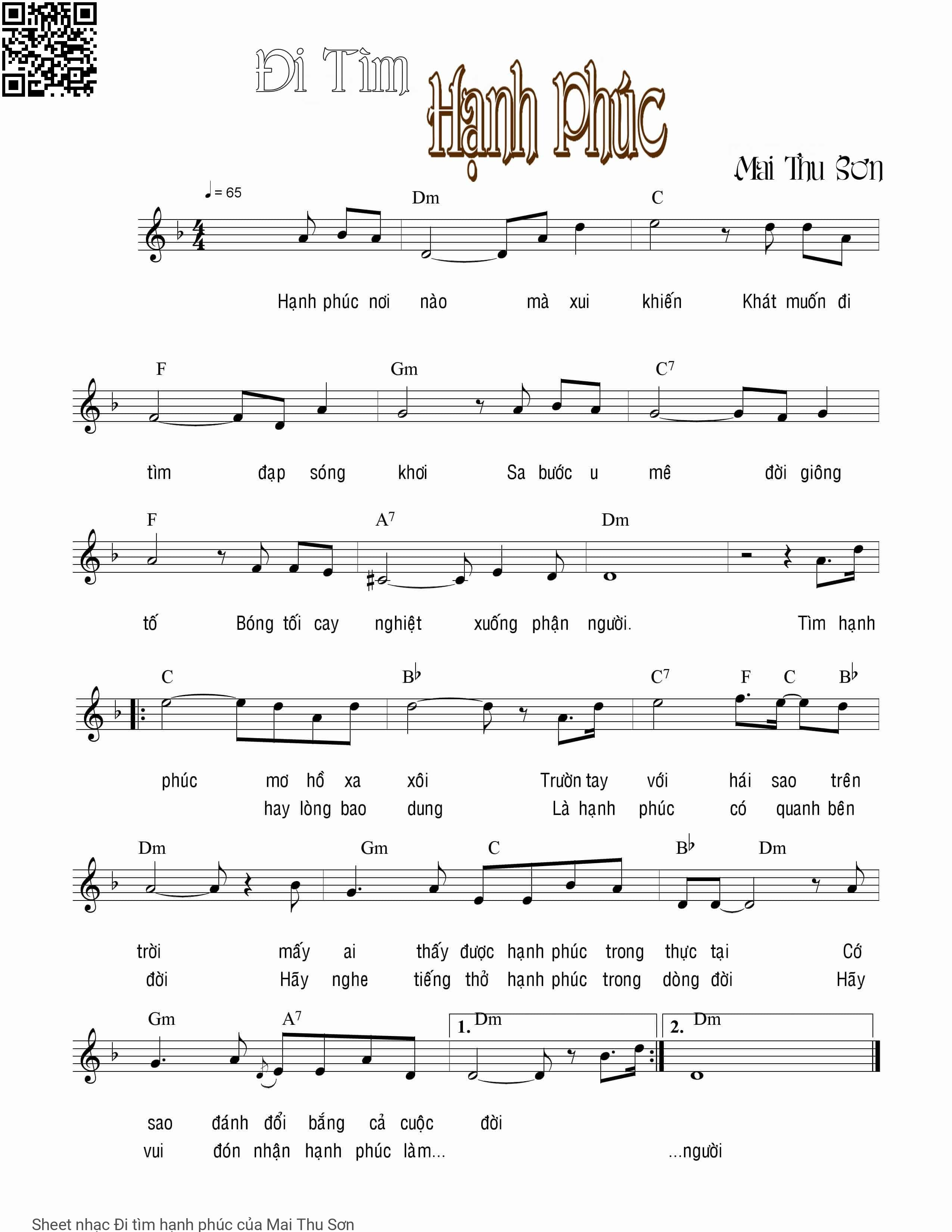 Page 1 of Sheet music PDF Đi tìm hạnh phúc - Mai Thu Sơn