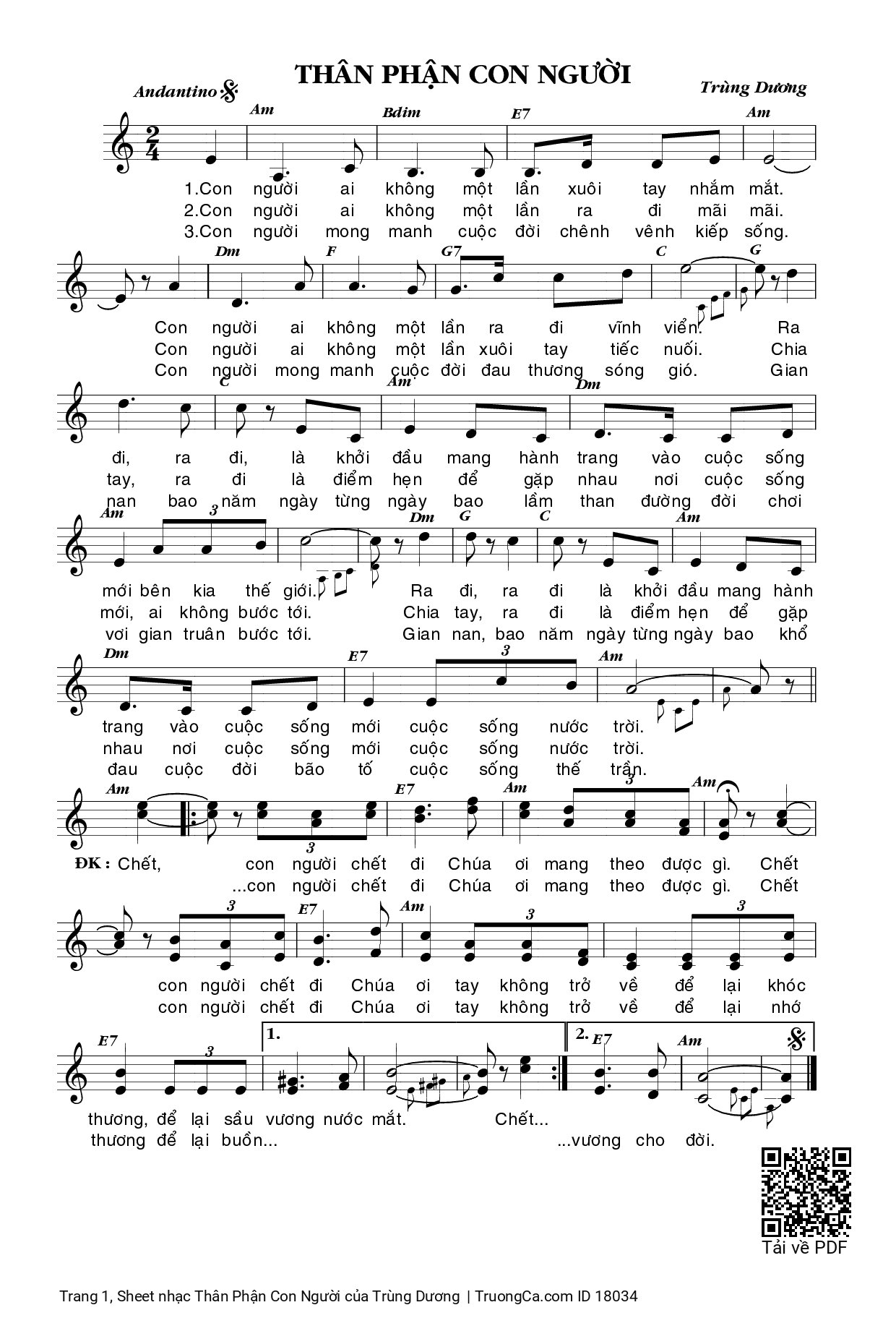 Sheet PDF of Thân Phận Con Người