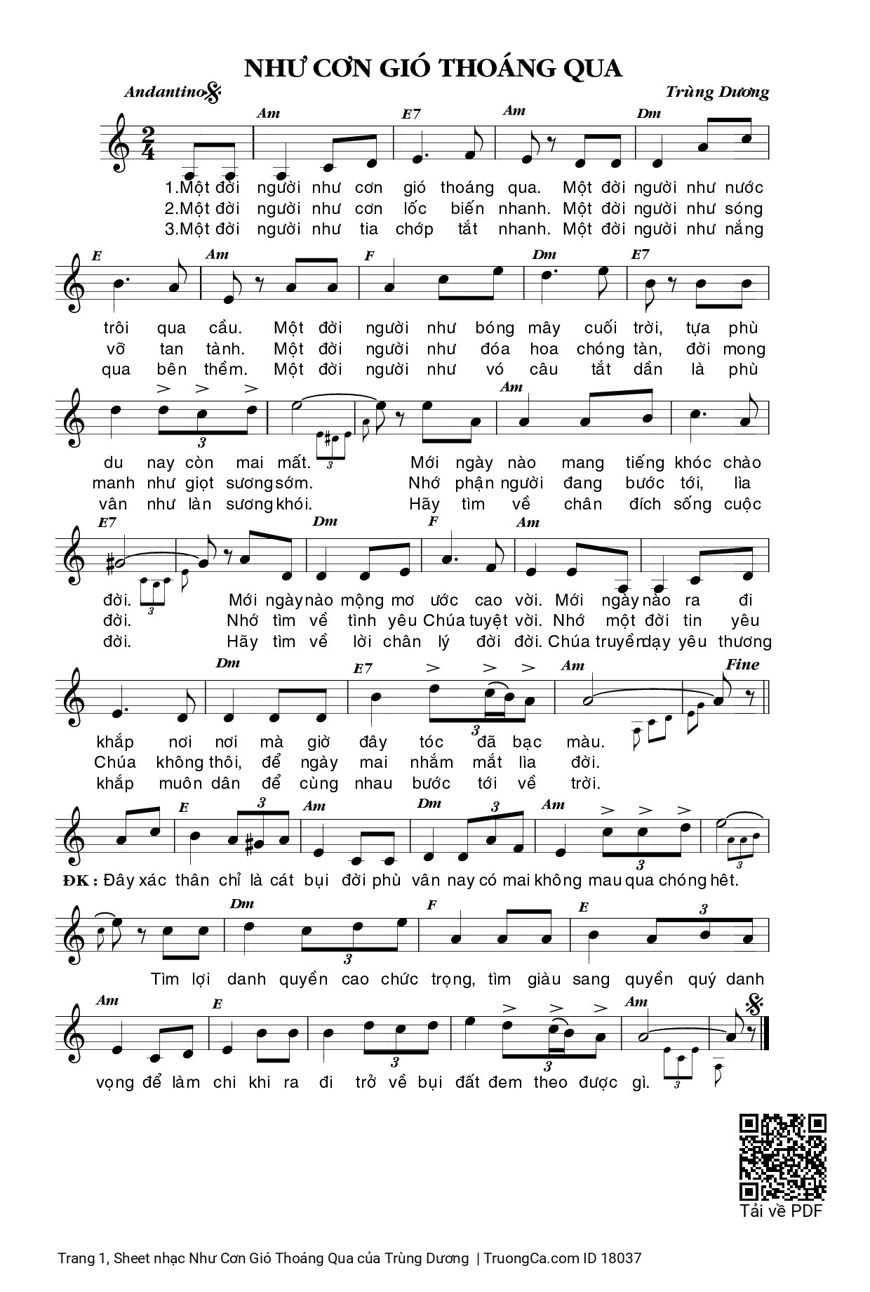 Sheet PDF of Như Cơn Gió Thoáng Qua