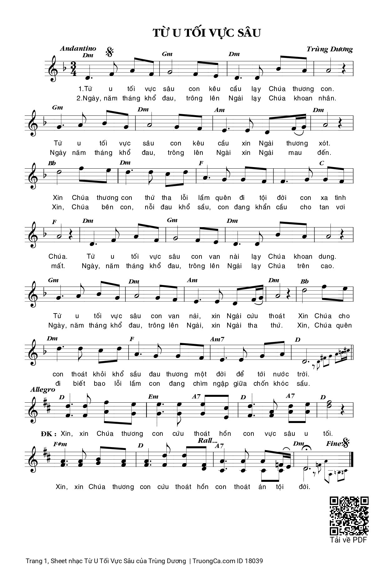 Sheet PDF of Từ U Tối Vực Sâu