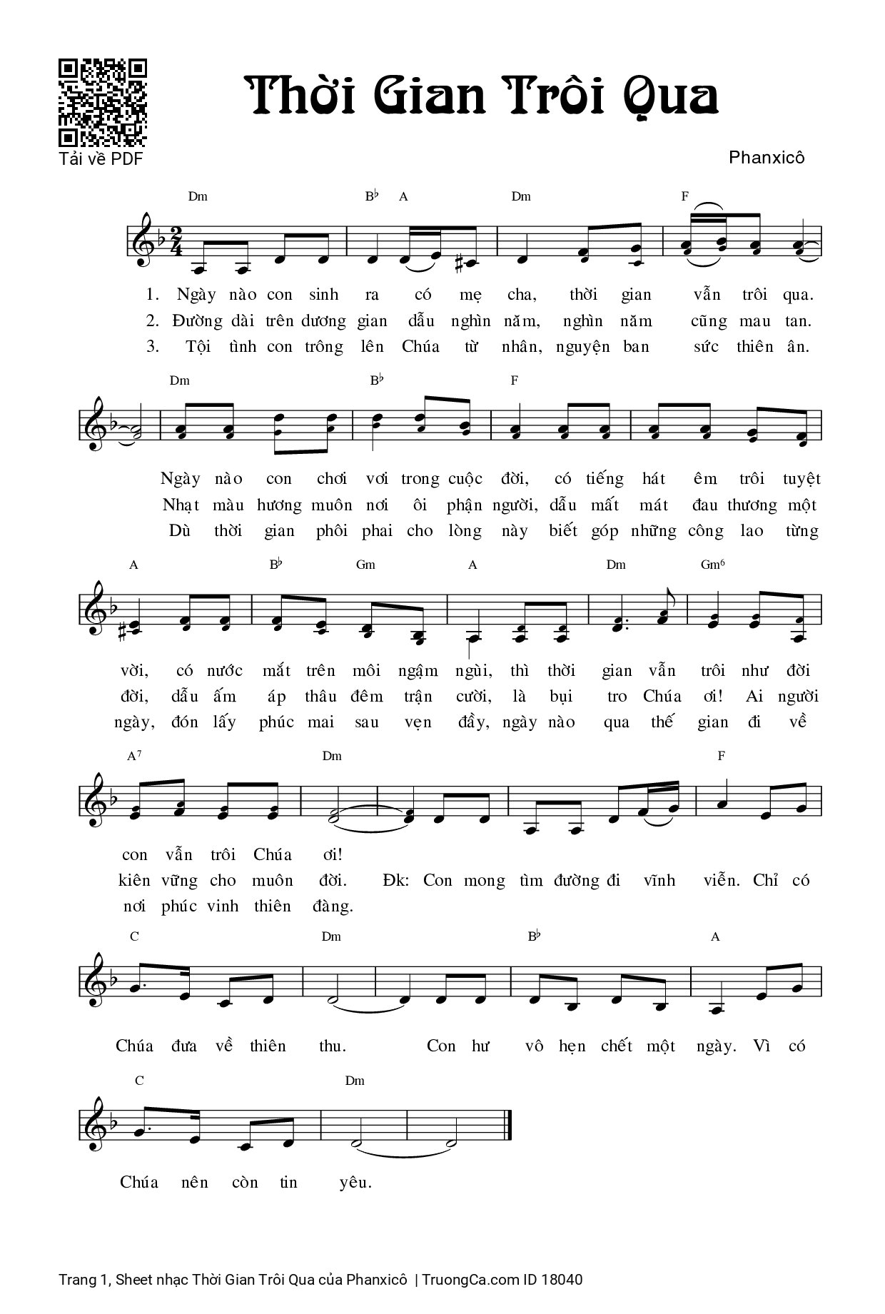 Sheet PDF of Thời Gian Trôi Qua