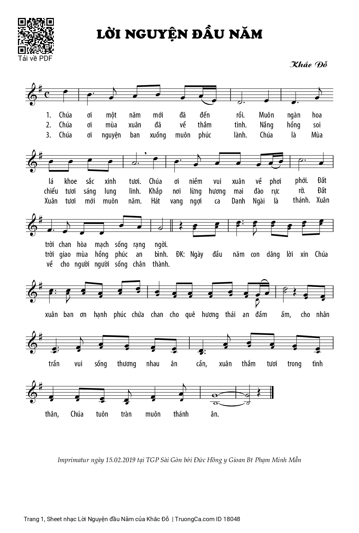 Sheet PDF of Lời Nguyện đầu Năm