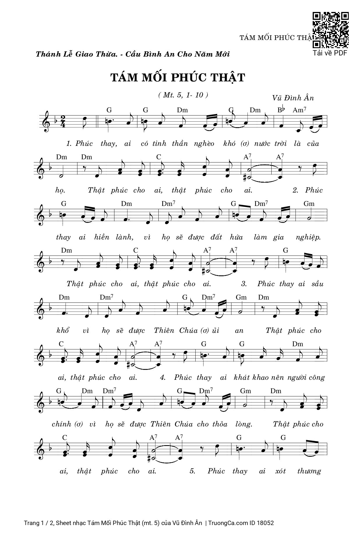 Sheet PDF of Tám Mối Phúc Thật (mt. 5)