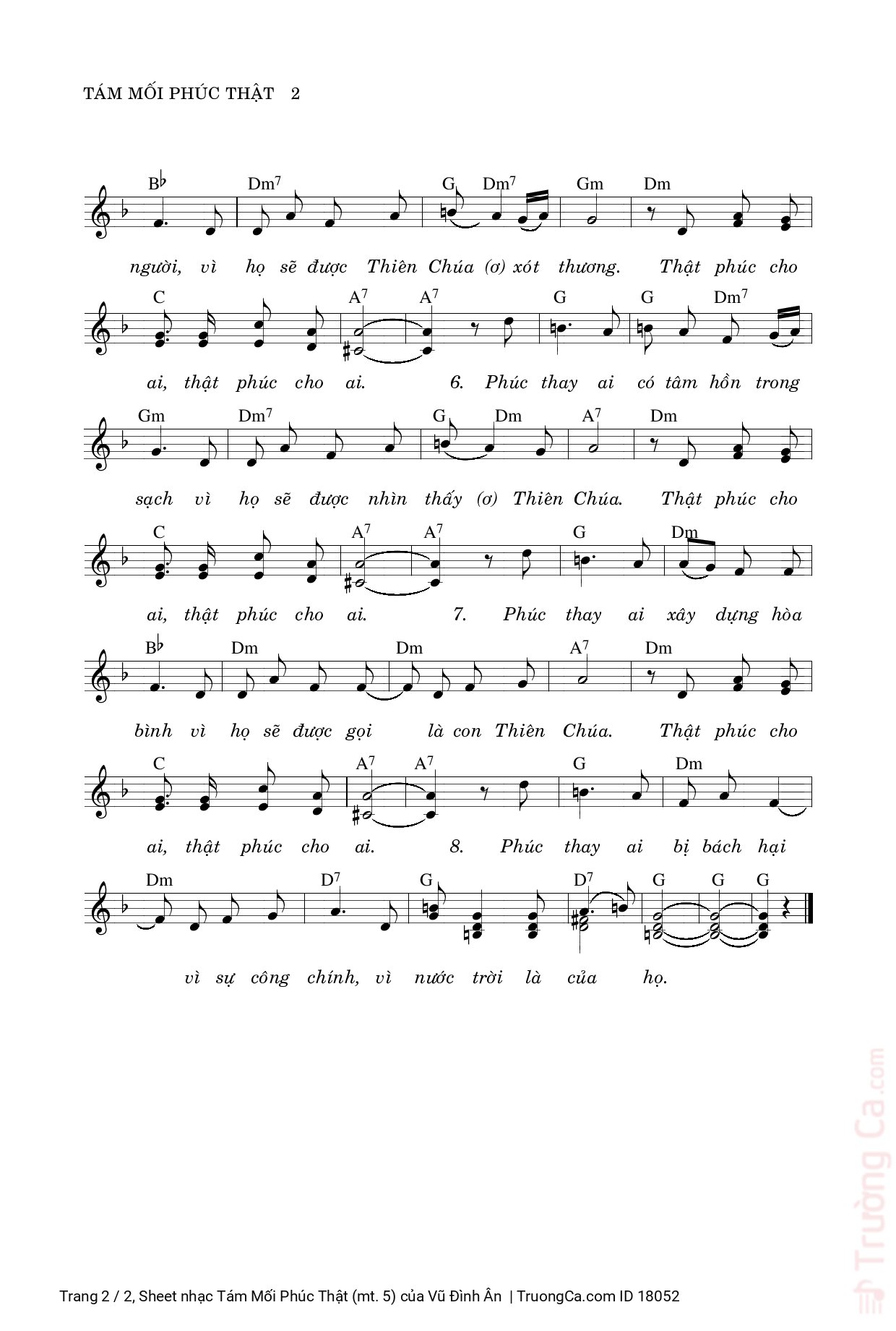 Page 2 of Sheet music PDF Tám Mối Phúc Thật (mt. 5) - Vũ Đình Ân
