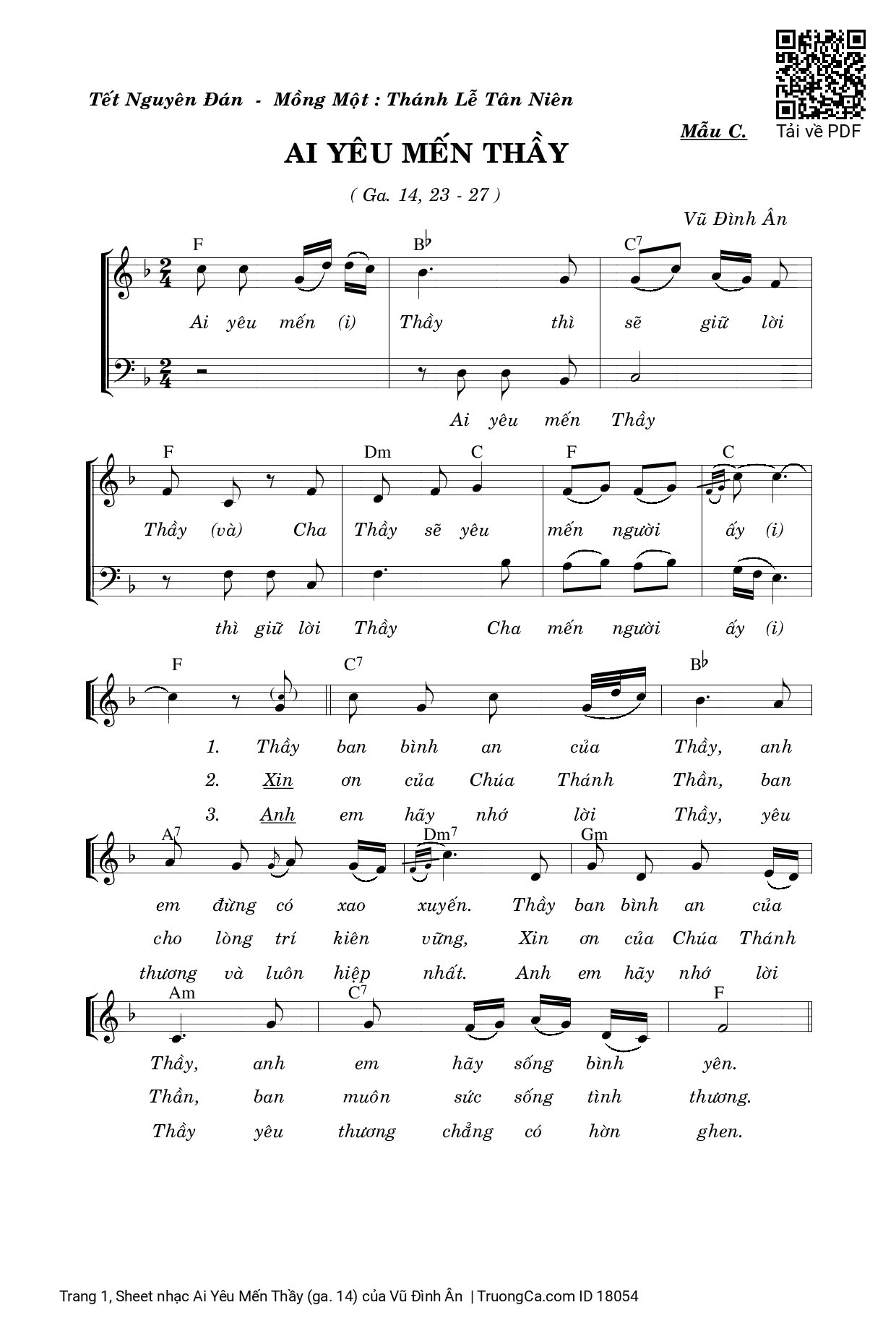 Sheet PDF of Ai Yêu Mến Thầy (ga. 14)