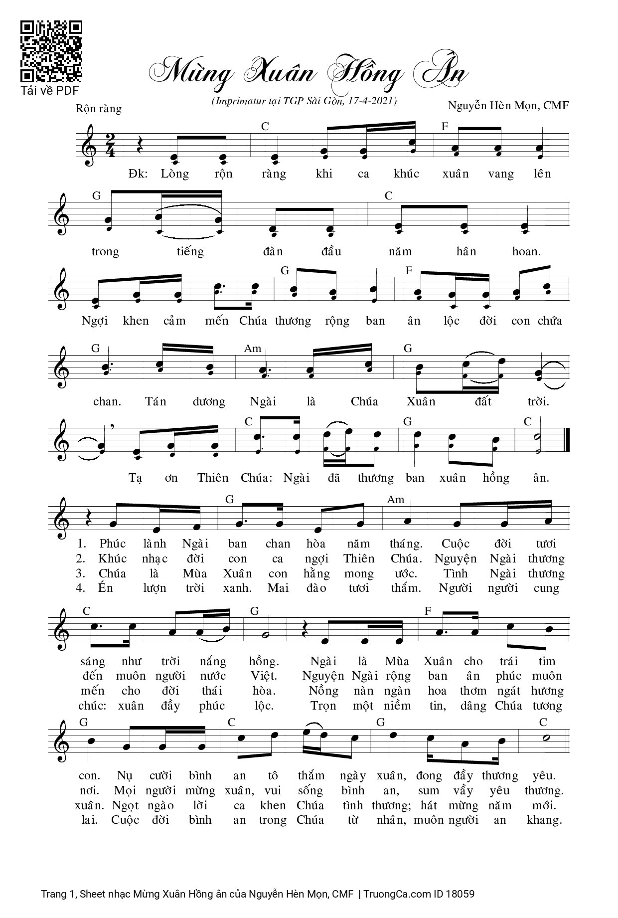Sheet PDF of Mừng Xuân Hồng ân