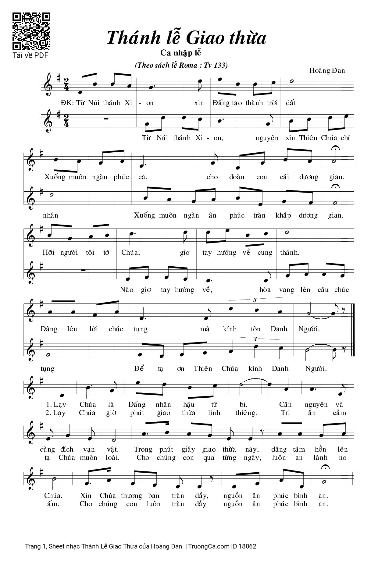 Sheet PDF of Thánh Lễ Giao Thừa