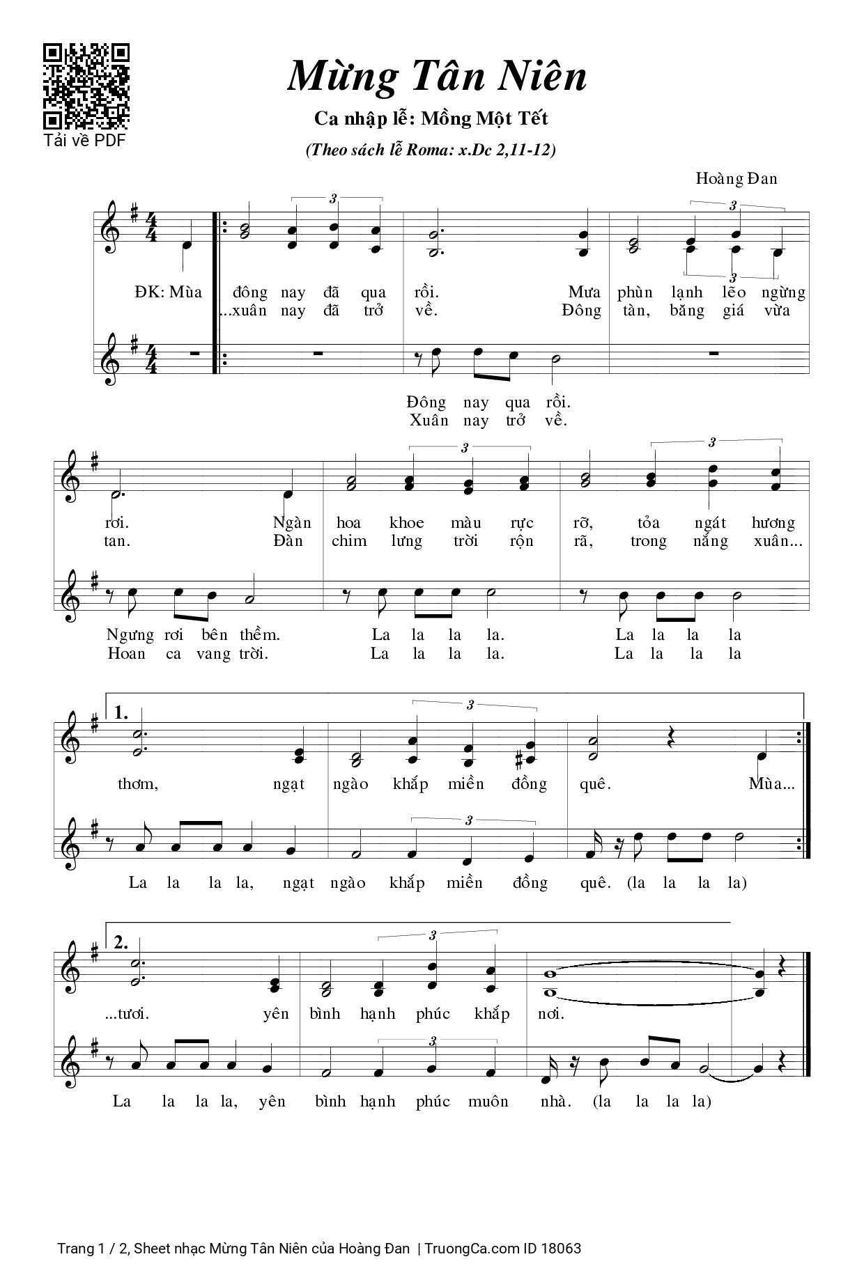 Sheet PDF of Mừng Tân Niên