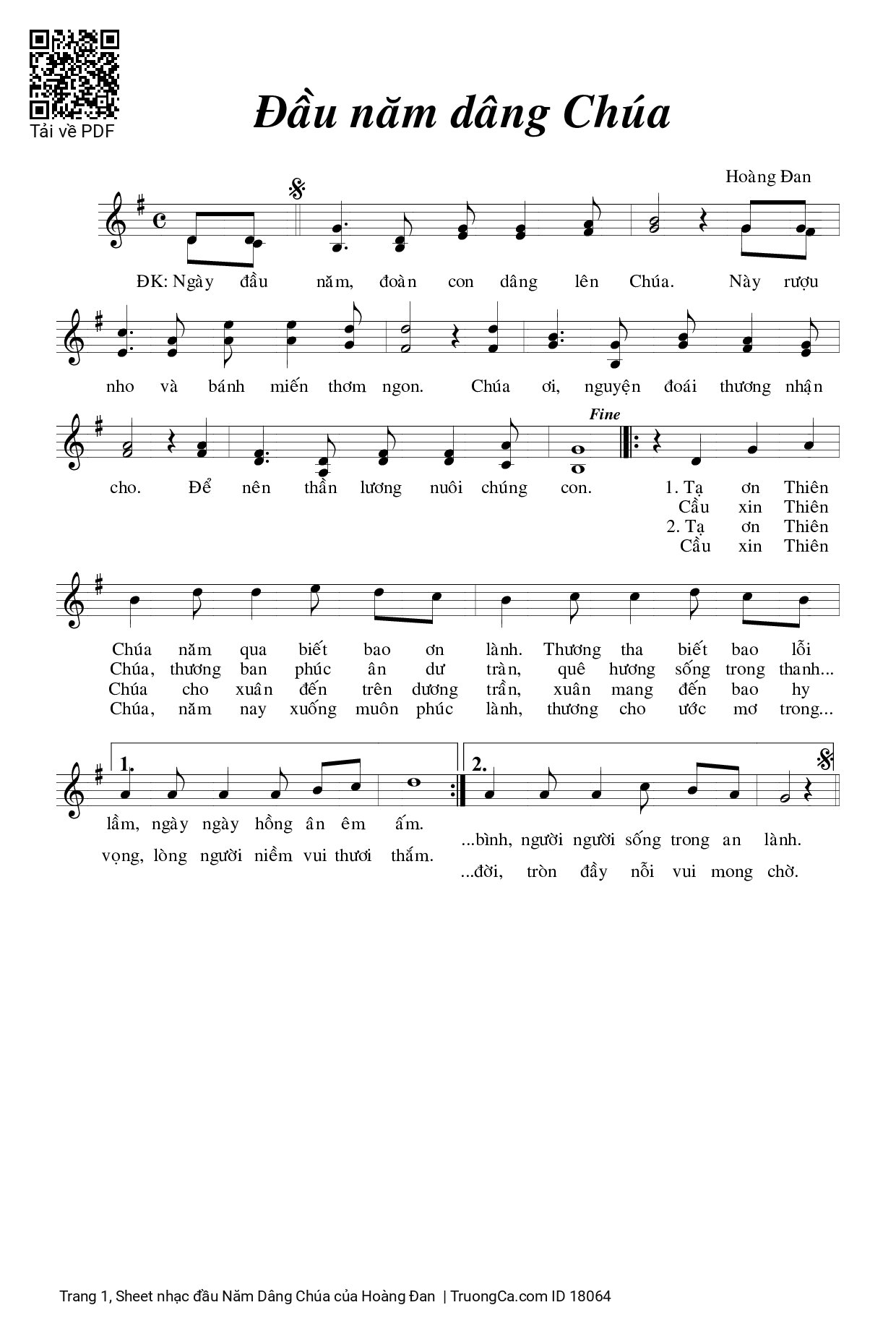 Sheet PDF of đầu Năm Dâng Chúa