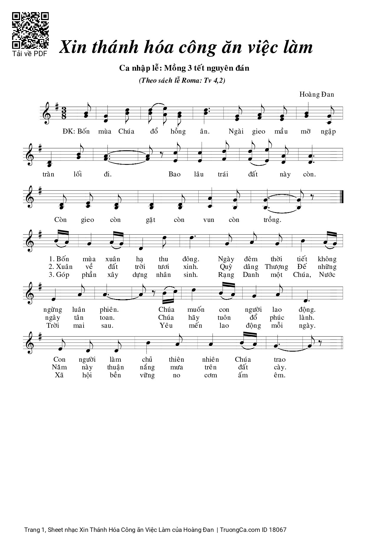 Sheet PDF of Xin Thánh Hóa Công ăn Việc Làm