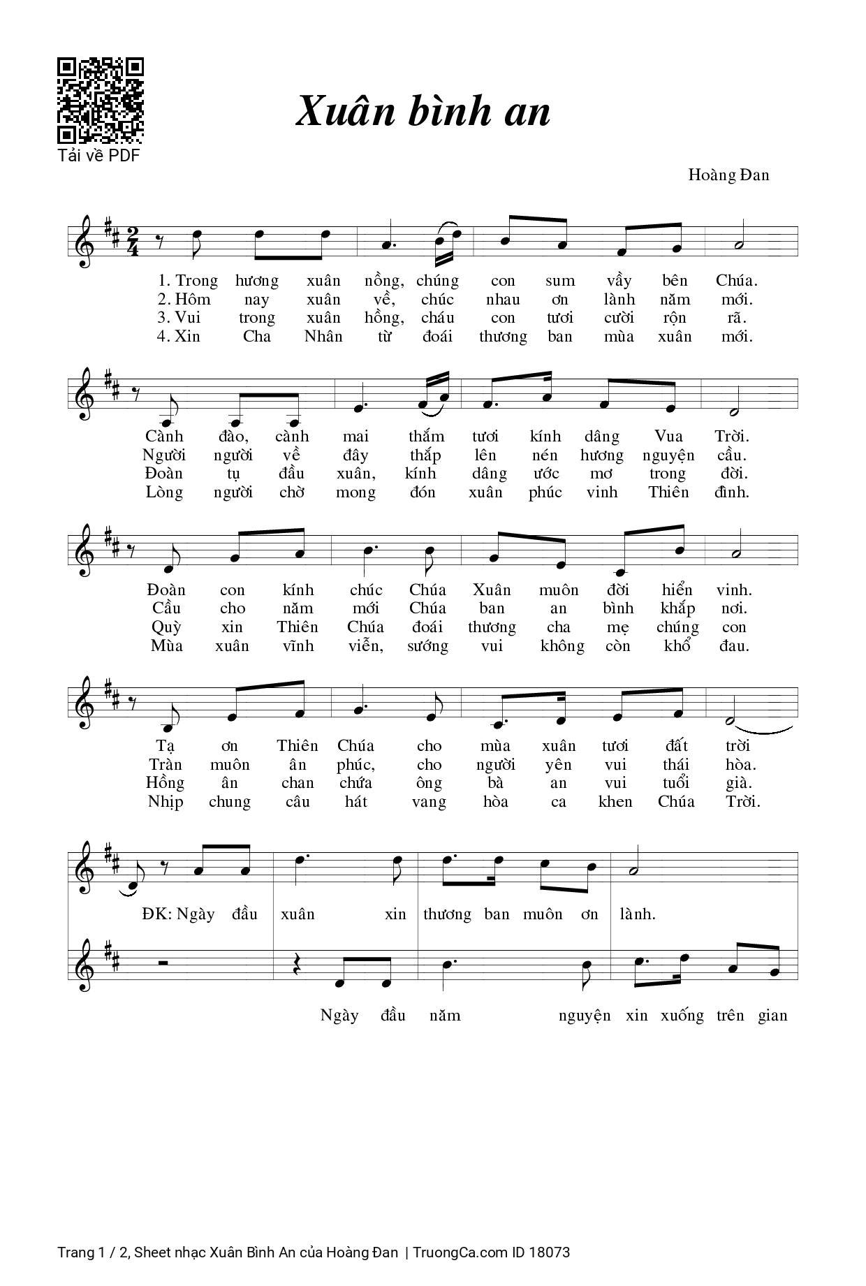 Sheet PDF of Xuân Bình An - Hoàng Đan