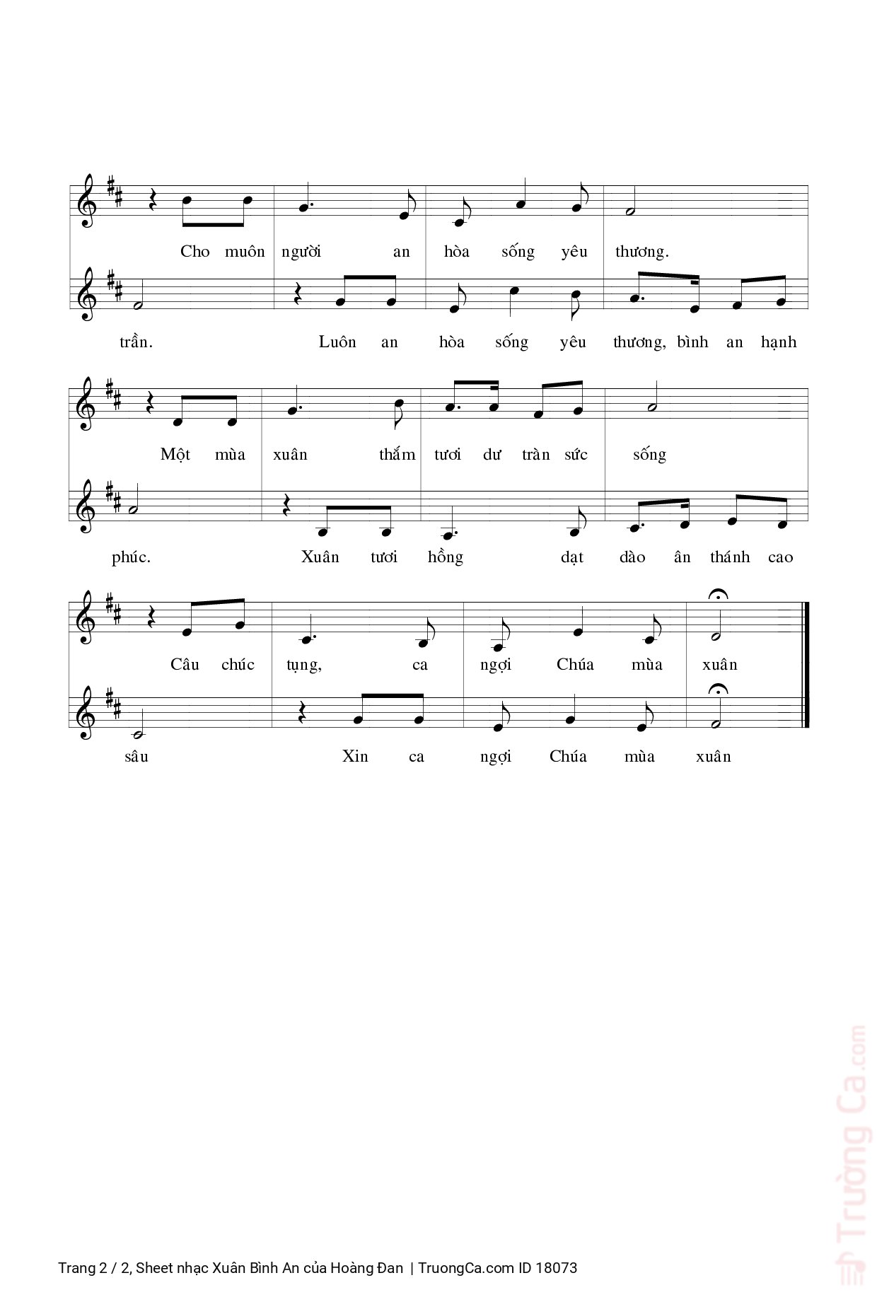 Page 2 of Sheet music PDF Xuân Bình An - Hoàng Đan
