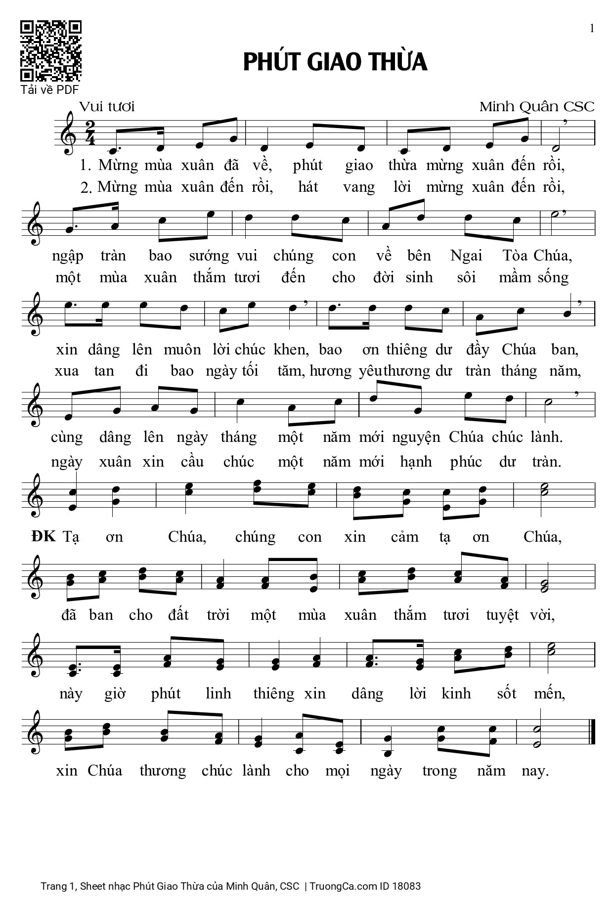 Page 1 of Sheet music PDF Phút Giao Thừa - Minh Quân, CSC
