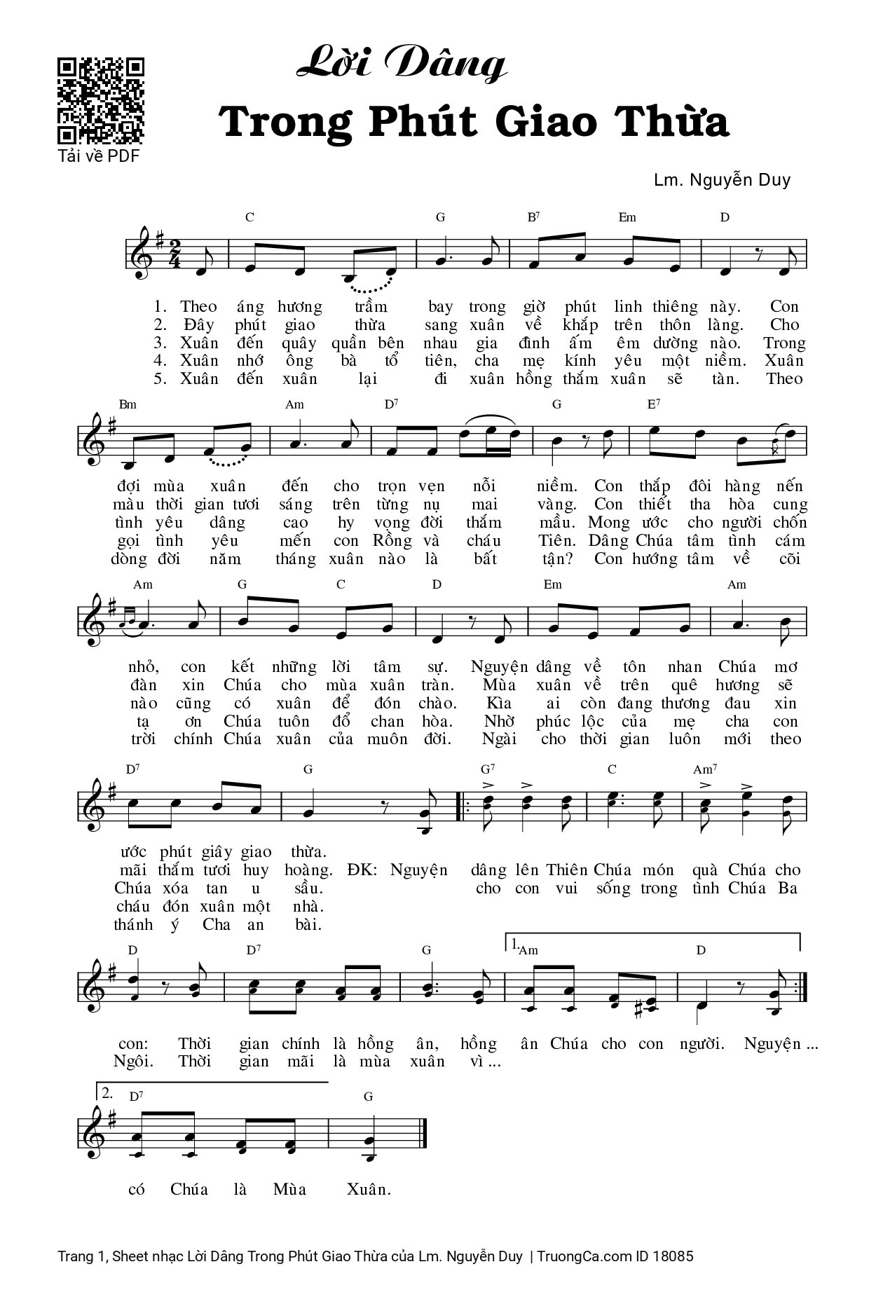 Sheet PDF of Lời Dâng Trong Phút Giao Thừa