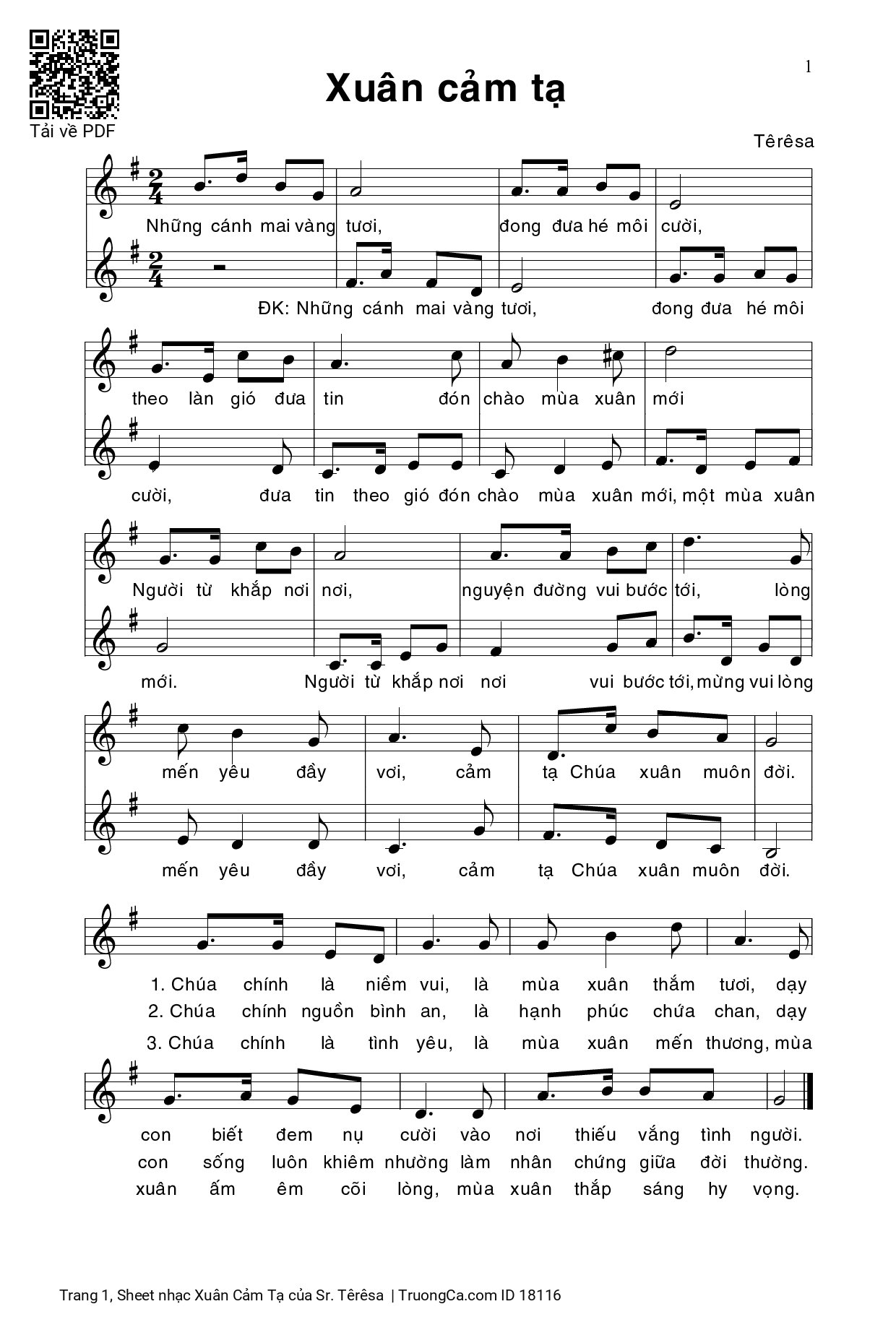 Sheet PDF of Xuân Cảm Tạ