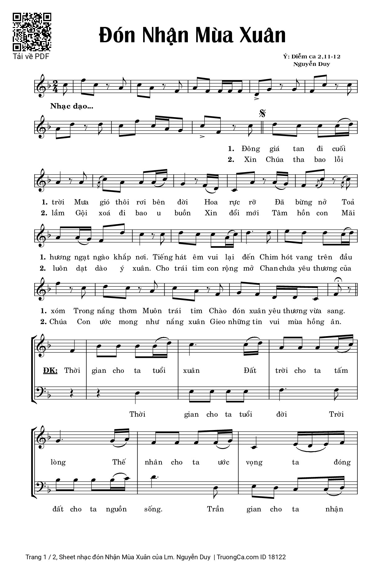 Sheet PDF of đón Nhận Mùa Xuân