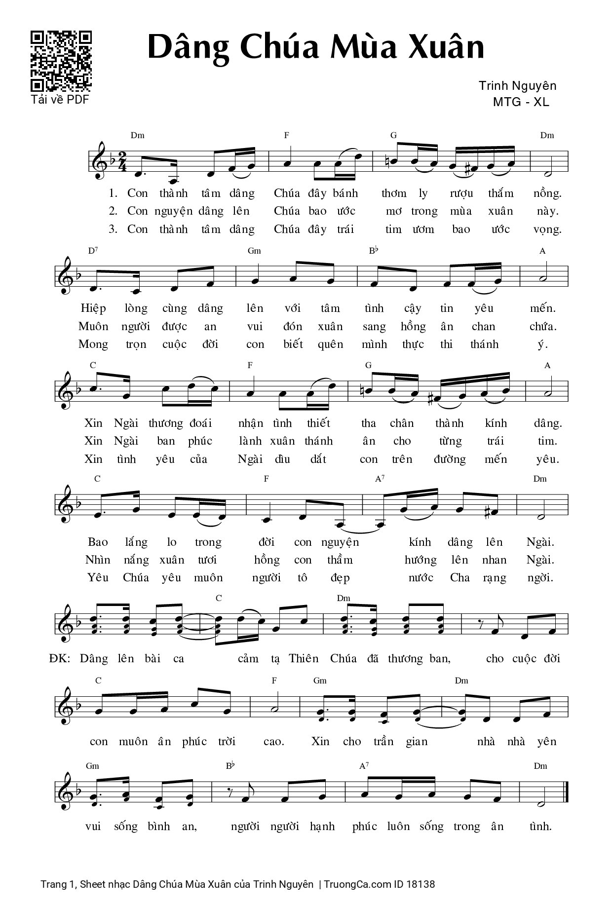 Sheet PDF of Dâng Chúa Mùa Xuân