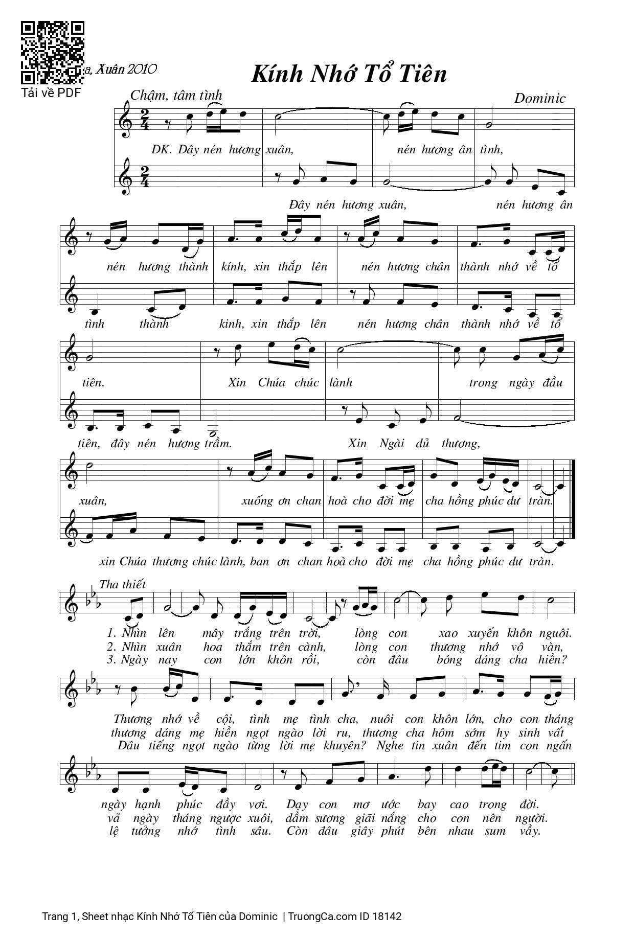 Sheet PDF of Kính Nhớ Tổ Tiên