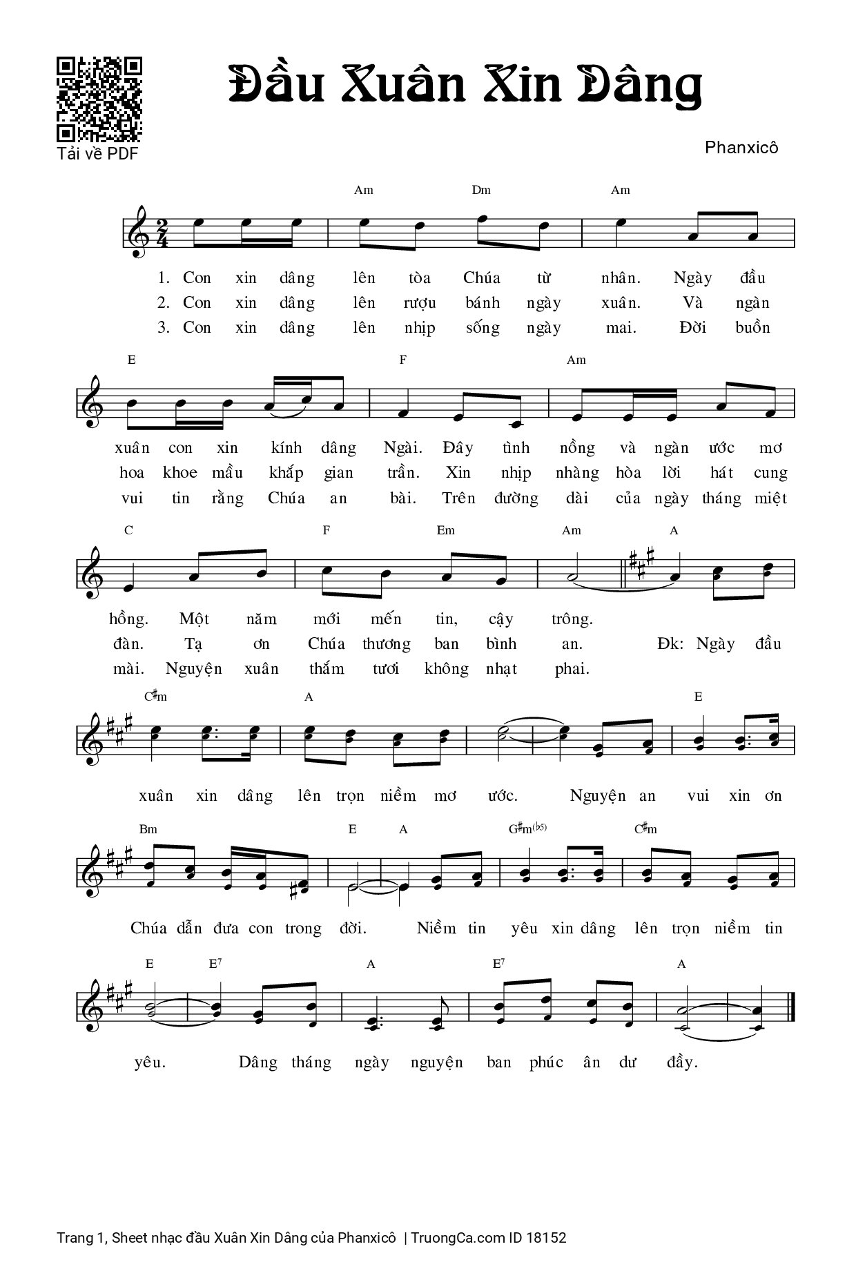 Sheet PDF of đầu Xuân Xin Dâng