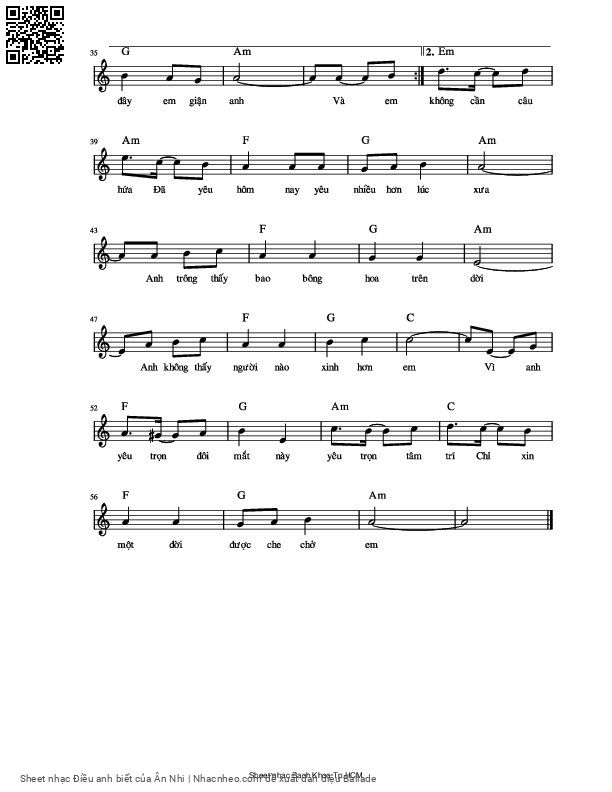 Page 2 of Sheet music PDF Điều anh biết - Ân Nhi