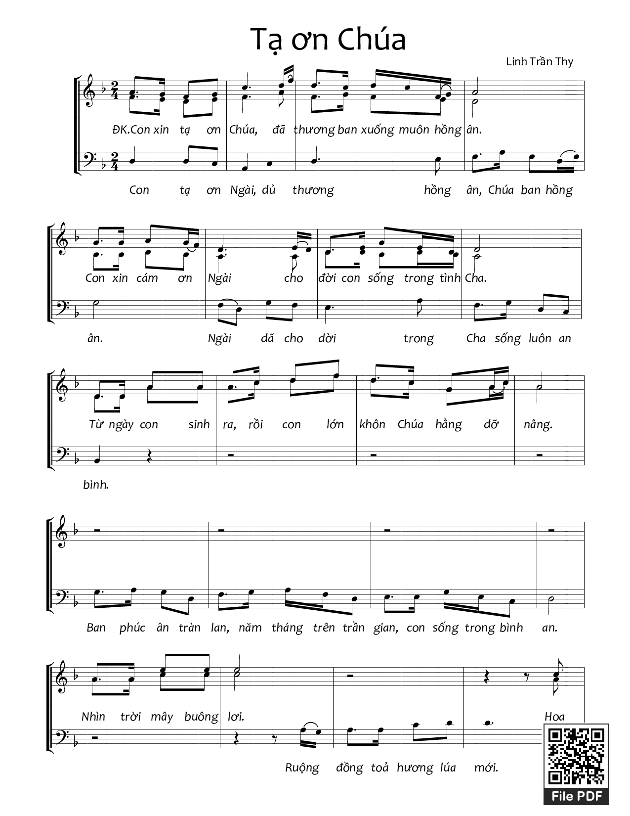 Page 1 of Sheet music PDF Tạ ơn Chúa - Linh Trần Thy