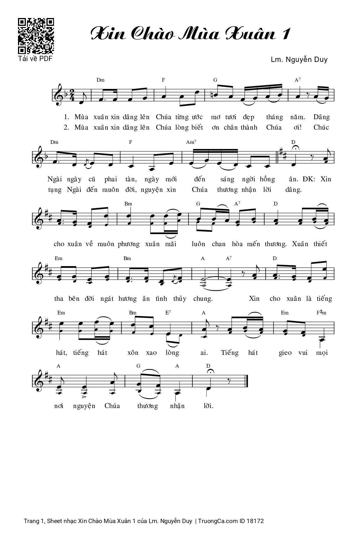 Sheet PDF of Xin Chào Mùa Xuân 1