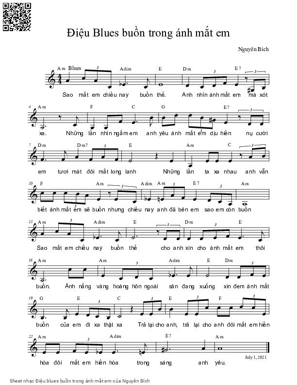 Sheet PDF of Điệu blues buồn trong ánh mắt em