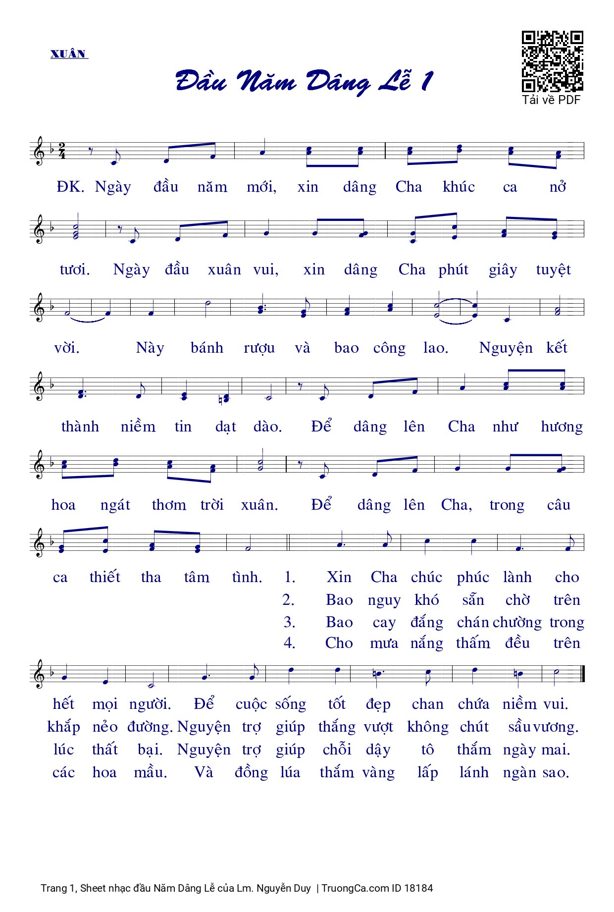 Sheet PDF of đầu Năm Dâng Lễ